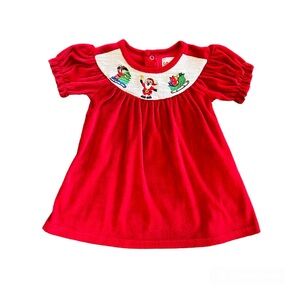 Toffee Apple red smocked embroidered Christmas Santa clause dress 9 months